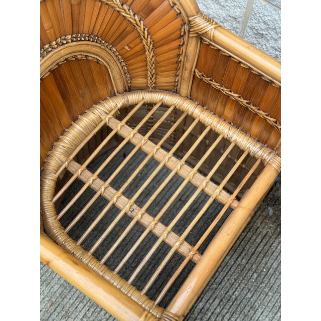 Wood Vintage Split Bamboo Armchair With Cushion For Sale - Image 7 of 12