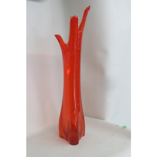 Mid 20th Century Viking Glass Three Foil Persimmon Swung Vase Mid Century Large Floor Art 4754b For Sale - Image 5 of 18