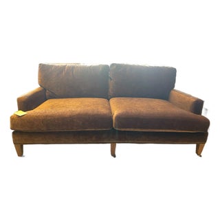 Two Seater Brown Velvet Sofa With Casters For Sale