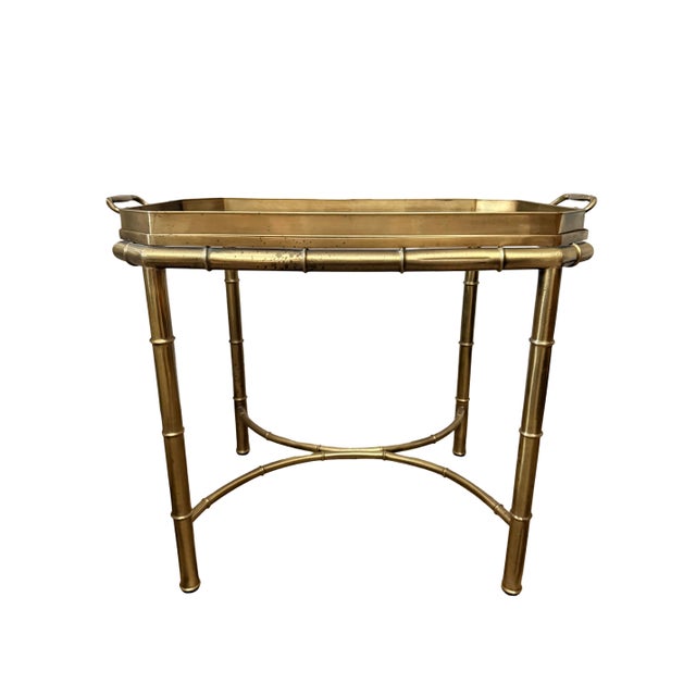 Ornamental & Decorative Materials Vintage Brass Faux Bamboo Side Table With Glass Tray Top | Hollywood Regency End Table For Sale - Image 7 of 11