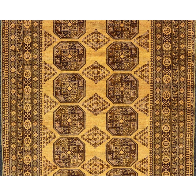 Hand-Knotted Ersari Rug in Wool With Gul Design in Marigold and Brown 5'2 X 7'8 For Sale In Atlanta - Image 6 of 12