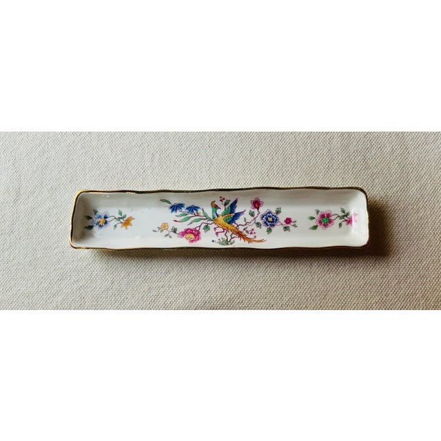 Antique Hammersley Fine Bone China Pen Tray, Bird of Paradise Chinoiserie, Gold Rim, Made in England, Circa 1900–1920 For Sale - Image 16 of 18