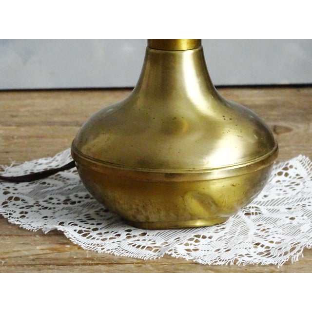 Mid-Century Modern 1950s Solid Brass Table Lamp Tulip Milky Glass Shade For Sale - Image 3 of 10