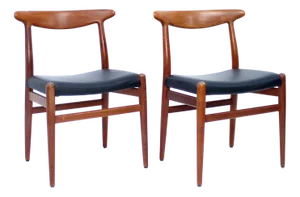 Model W2 Dining Chairs in Teak and Leather by Hans J. Wegner for C. M. Madsen, 1960s, Set of 2