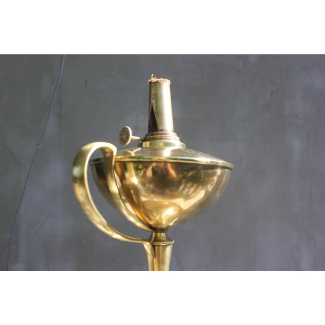 Large French Brass Desk Oil Lamp For Sale - Image 3 of 11