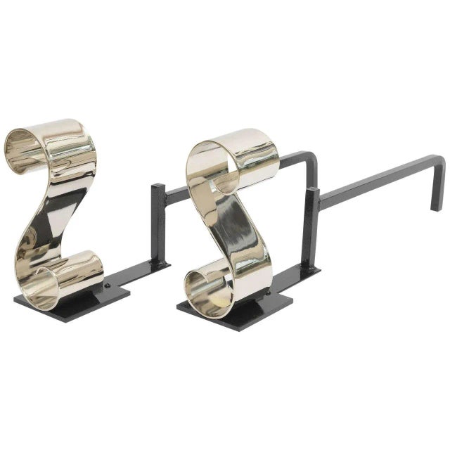 Andirons Modern Nickel Plated, "S Form", For Sale - Image 11 of 11