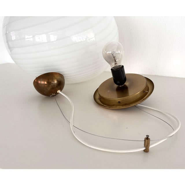 Italian Murano Swirl Glass Globe Chandelier with Brass Details, 1970s For Sale - Image 10 of 13