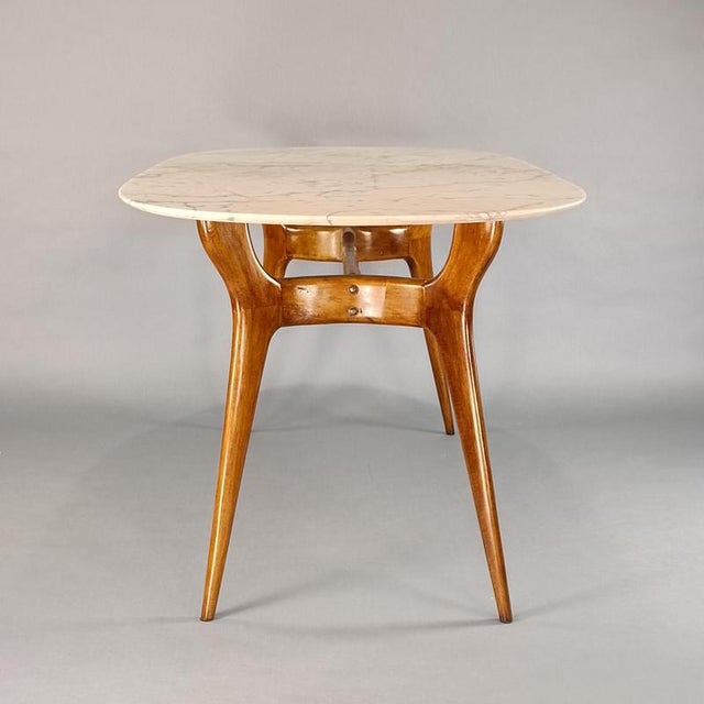 Table with Oval Marble Top in Beech and Marble, 1950s For Sale - Image 4 of 15