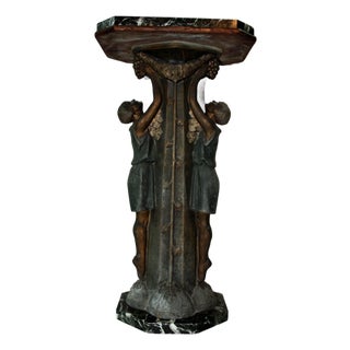Vintage Spelter Art Deco Table Octagonal Marble Two Girls Signed P. Sega C. 1930 For Sale