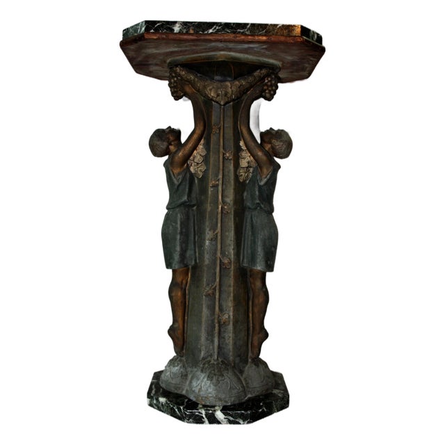 Vintage Spelter Art Deco Table Octagonal Marble Two Girls Signed P. Sega C. 1930 For Sale