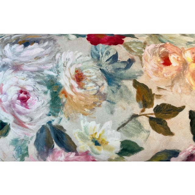 Large Bolster Pillow Decorated With a Colorful Vintage Heirloom Floral Patten Inspired by Oil Paintings of the Great...