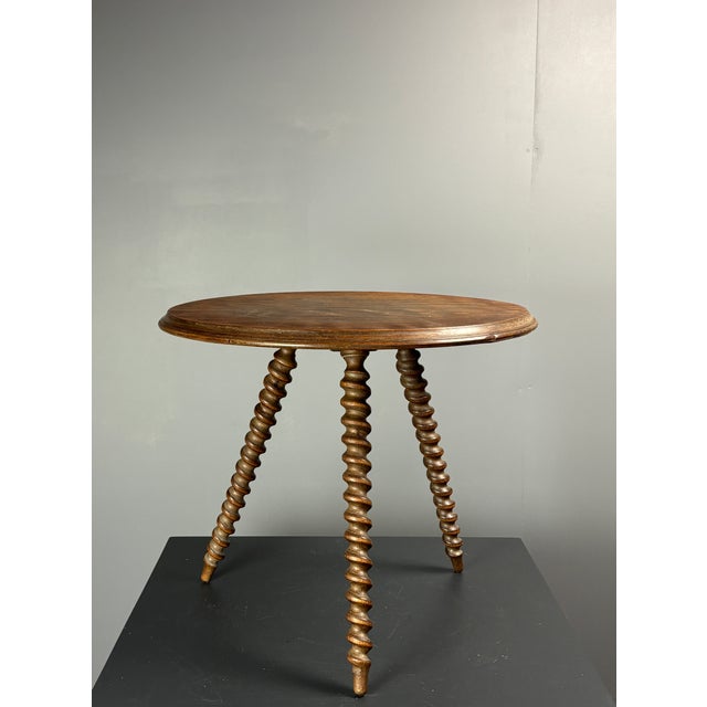 Mid-Century Modern French Wood Turned Barley Twist Side Table with Cork Screw Legs, 1950s For Sale - Image 12 of 18