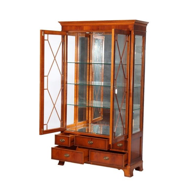Antique Mahogany & Satinwood Two Door Five Drawer China Cabinet Circa 1920 For Sale - Image 10 of 13