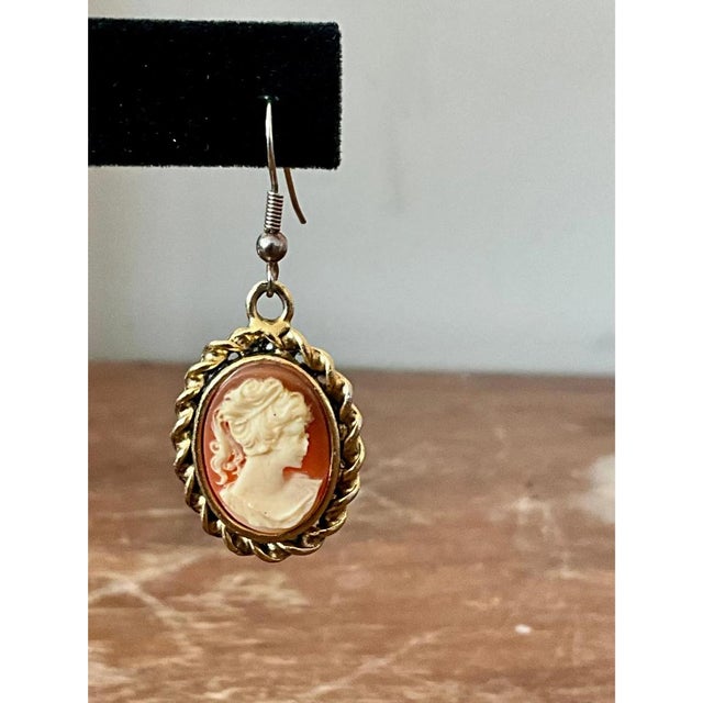 Vintage Carved Cameo Drop Earrings For Sale - Image 4 of 12