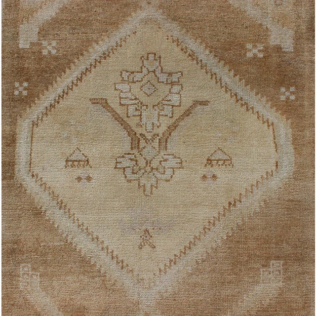 Tan Vintage Turkish Oushak Runner Neutral and Warm Colors With Tribal Medallions For Sale - Image 8 of 13
