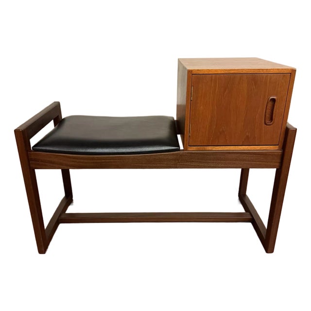 Vintage Teak Entry Bench or Telephone Table For Sale
