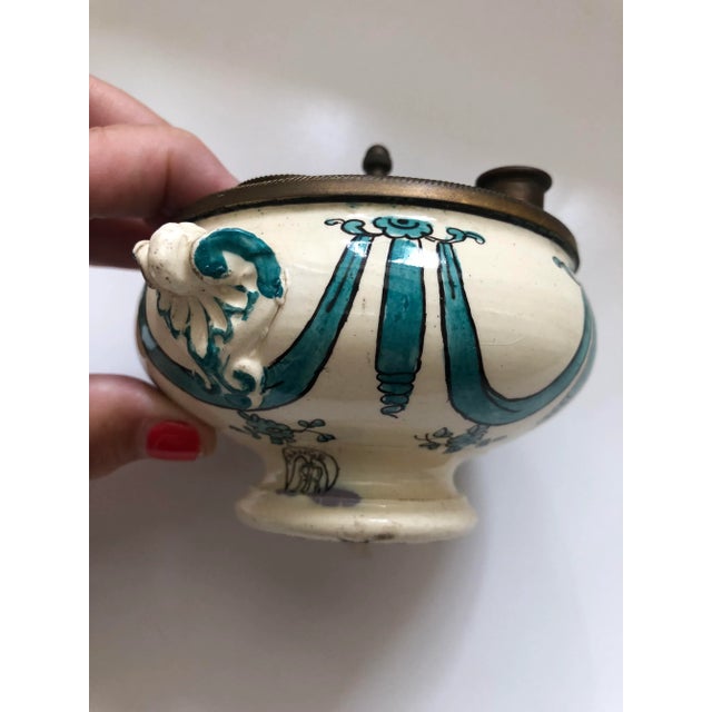 Antique French Porcelain Hand Painted Inkwell For Sale - Image 4 of 8