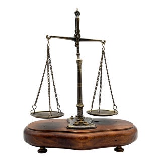 Antique Jewelers Scale on Wooden Base with Weights For Sale