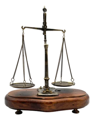 Antique Jewelers Scale on Wooden Base with Weights