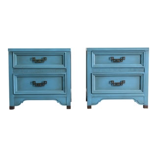 Vintage Mid Century Mandarin Blue Nightstands, a Pair For Sale
