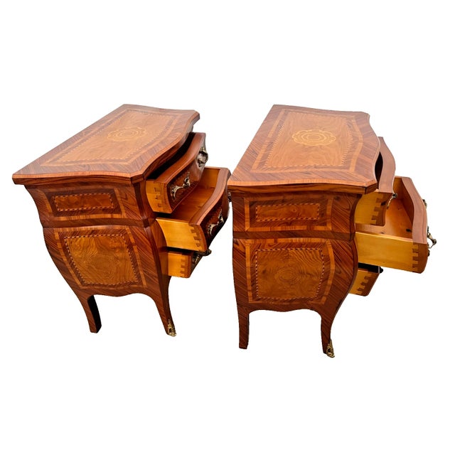 Wood Vintage Italian Baroque Style Bombé Nightstands, Petite Commodes by Marconi Arte, Pair For Sale - Image 7 of 13