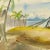 Expertly rendered watercolor landscape of boats moored along a small beach in Madagascar Africa by French artist Stephane...