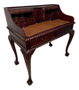 Antique Mahogany Carlton House Secretary Desk With Leather Top, Chippendale Ball and Claw