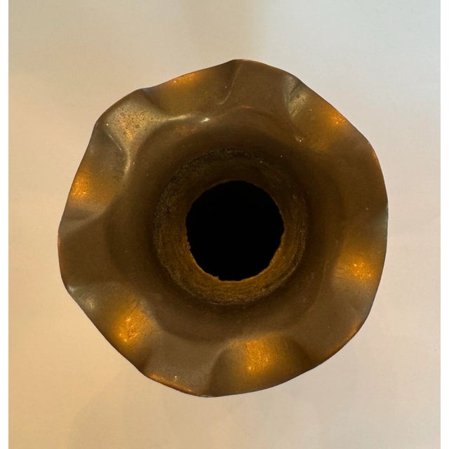 Hollywood Regency Scalloped Edge Solid Brass Vase For Sale - Image 4 of 11