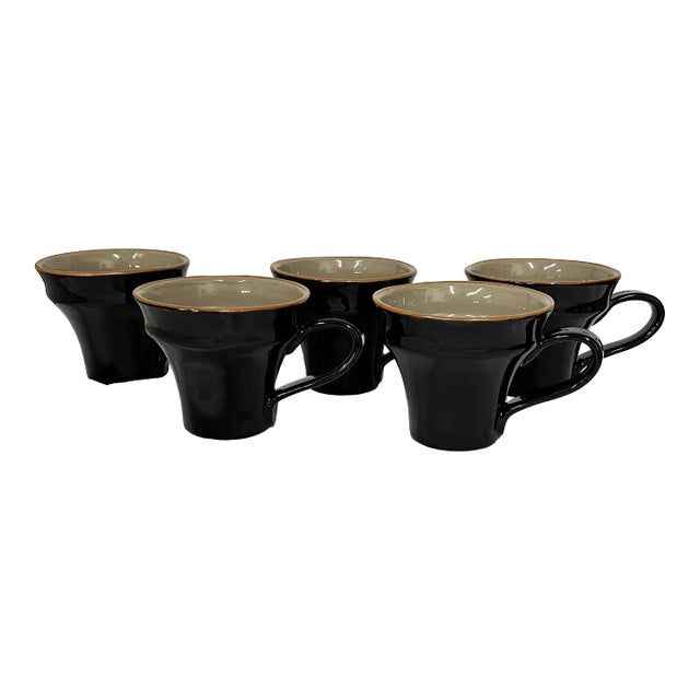Italian Vietri Chiaroscuro Coffee Mugs, Black -Set of Five For Sale