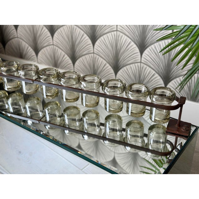 Jan Barboglio 12-Step Glass & Iron Metal 40.5” Firedance Railroad Votive Candleholder Candelabra Iron Metal Base...