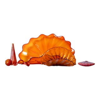 Chihuly Orange Persian Set of 5 (Black Rim) For Sale