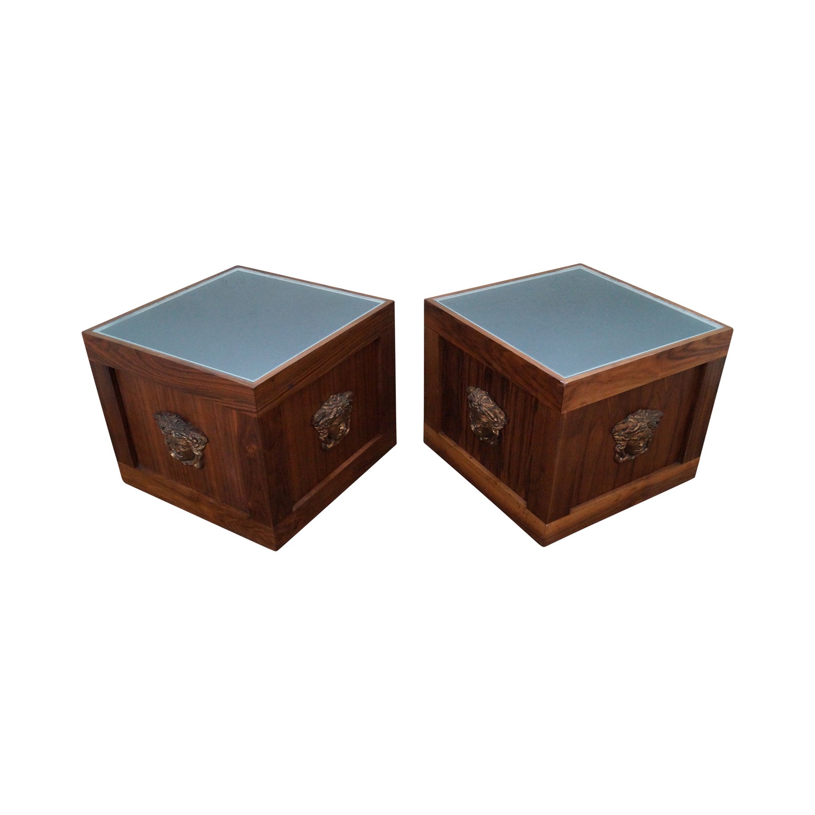 Solid Walnut Cube End Tables - A Pair | Chairish