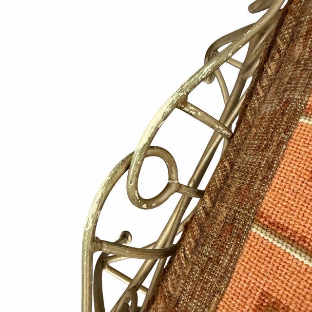 Vintage One of a Kind Needlepoint Butterflies in Lattice Iron Frame Bench For Sale - Image 9 of 12