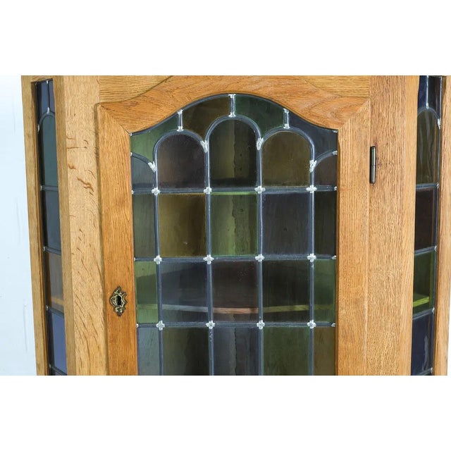 1950s Danish Modern Mid Century Corner Cabinet W Leaded Glass For Sale - Image 5 of 15