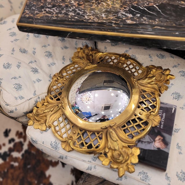 Witch Mirror Convex Mirror in Gilt Bronze Frame, 1950s For Sale - Image 3 of 18