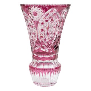 Large Bohemian Fuchsia Crystal Vase, 1940s For Sale