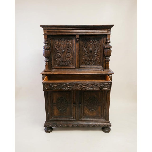 Wood Early 20th Century Carved Oak Jacobean Revival Cabinet For Sale - Image 7 of 8