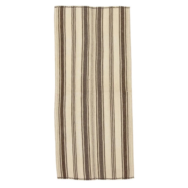 1960s Vintage Natural Striped Kilim Rug- 2′8″ × 5′10″ For Sale