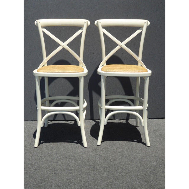 Vintage French Country White Rye Seat Bar Stools - A Pair ... (640 x 640 Pixel)