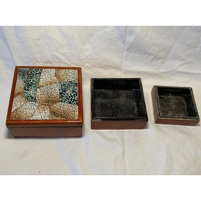 Maitland Smith, handmade decorative box with eggshell design in multiple colors. 3 boxes in all. Large 6x6 Medium 5x5...