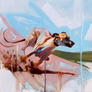 Speed Racer by Ryan Morse | Oil on panel Dog running swiftly across a landscape. For Sale