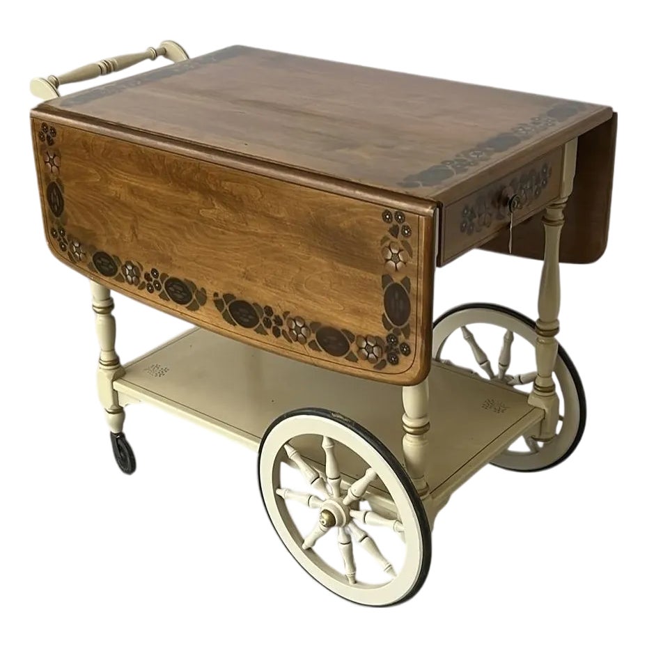 Vintage Ethan Allen Stenciled Drop Leaf Tea Cart | Chairish