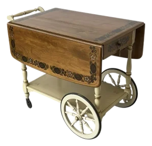 Vintage Ethan Allen Stenciled Drop Leaf Tea Cart