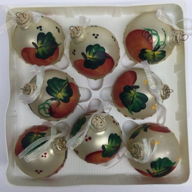 Vintage Hand Painted Glass Christmas Tree Ornaments - Set of 8 For Sale - Image 9 of 10