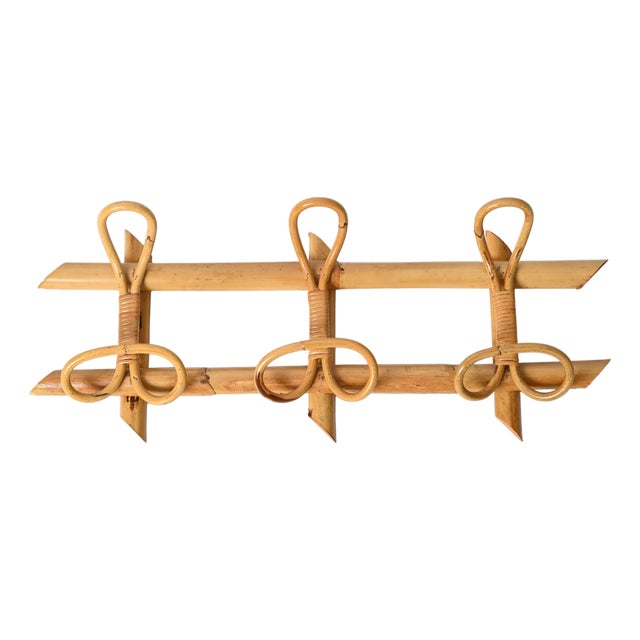 French Riviera Style Coat Rack in Rattan, Bamboo and Wicker, Italy, 1960s For Sale