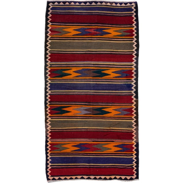 Vintage Kilim Handmade Flatweave Multicolor Striped Wool Runner For Sale - Image 10 of 10