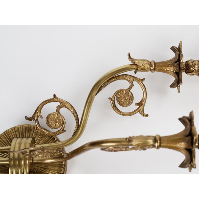 1950s 1950s Spanish French Neoclassical Cast Brass 3-Light Wall Sconce With Floral Rosettes For Sale - Image 5 of 12