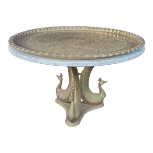 1970s Vintage Hollywood Regency Style Marble and Brass Peacock Coffee Table