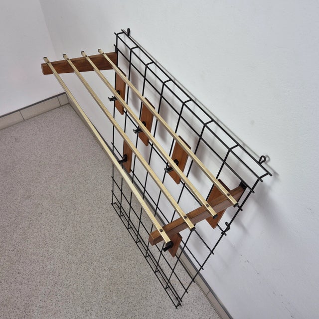 Wood Mid-Century Wire and Teak Wall Wardrobe with Coat Rack, Germany, 1960s For Sale - Image 7 of 8