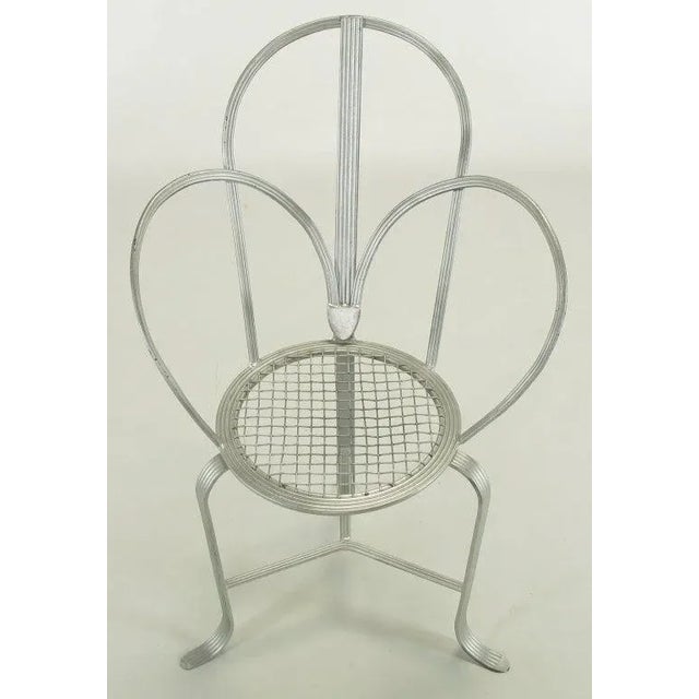 Silver Incised Iron Three-Leg Side Chair For Sale - Image 8 of 11